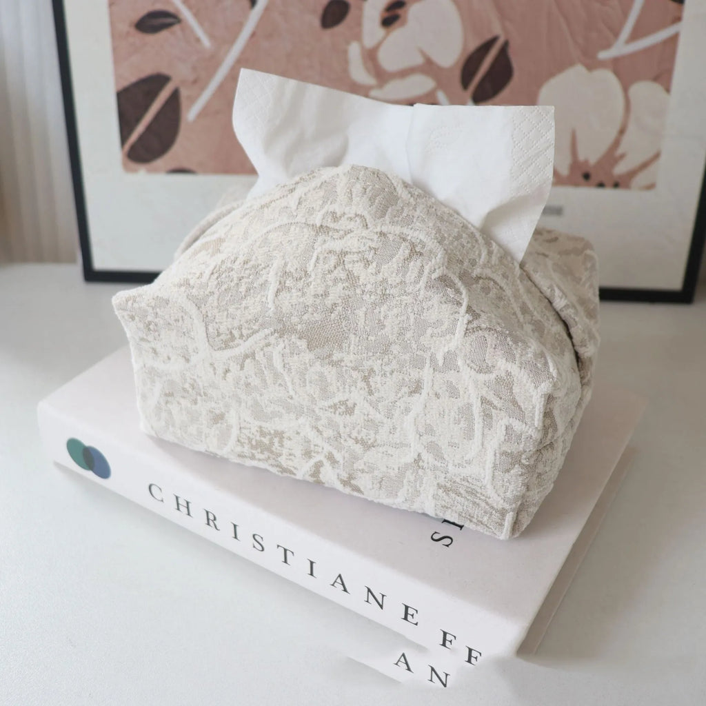 Chinese style floral cotton tissue box cover in pastel colours for living room decor