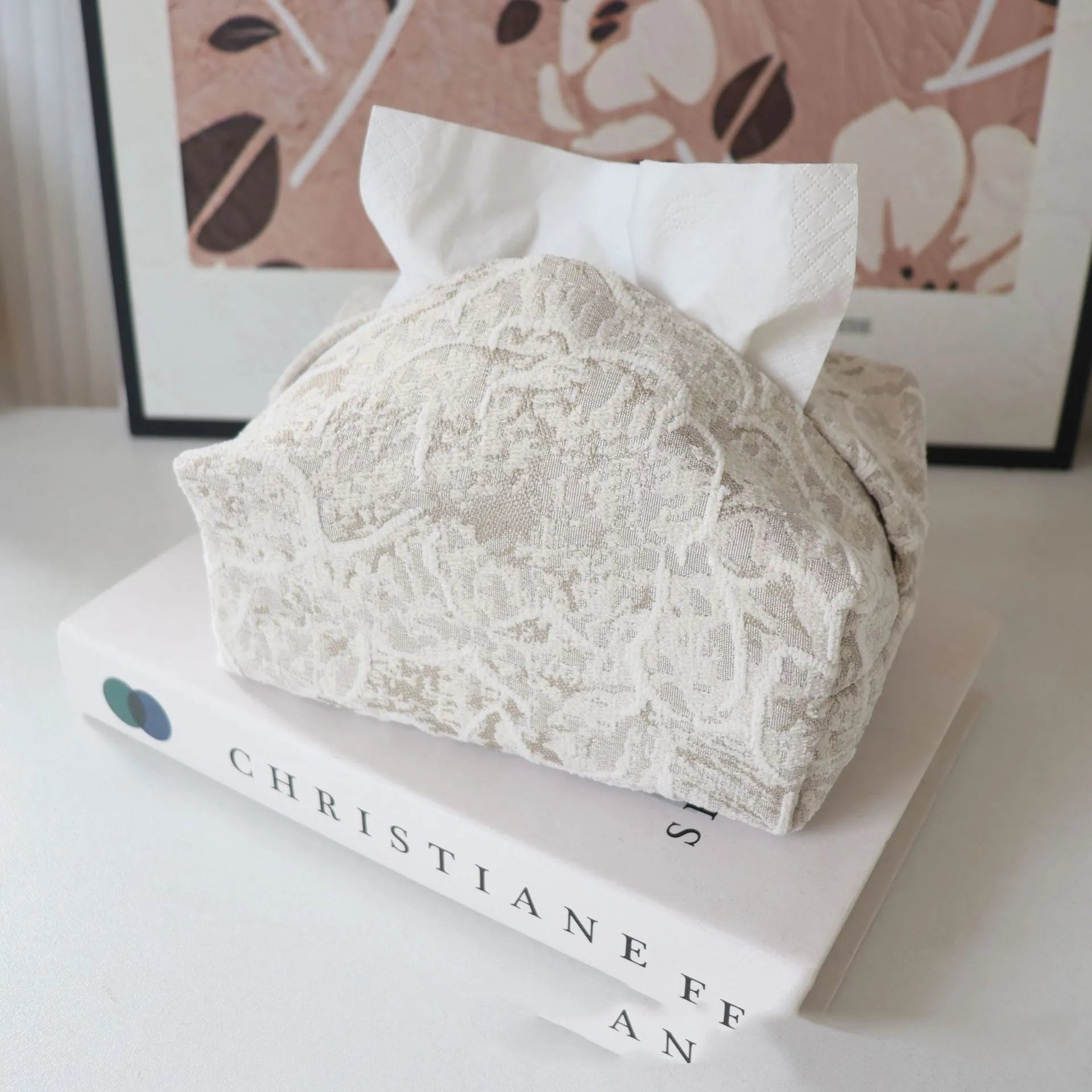 Chinese style floral cotton tissue box cover in pastel colours for living room decor