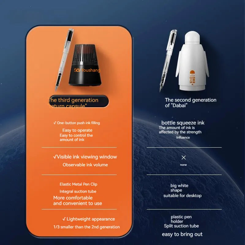 Automatic suction pen set with plastic pen, ink feeder, and choice of 0.5mm or 0.38mm pen heads