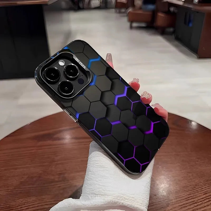 Frosted PC iPhone protective case with honeycomb square pattern in Moonlight colour options