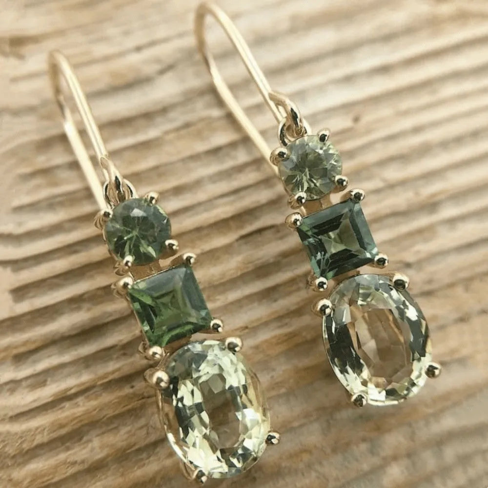 Green copper retro bohemian earrings with geometric quadrilateral shape