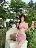 Women's pink or black three-piece polyester bikini swimsuit for swimming and hot springs
