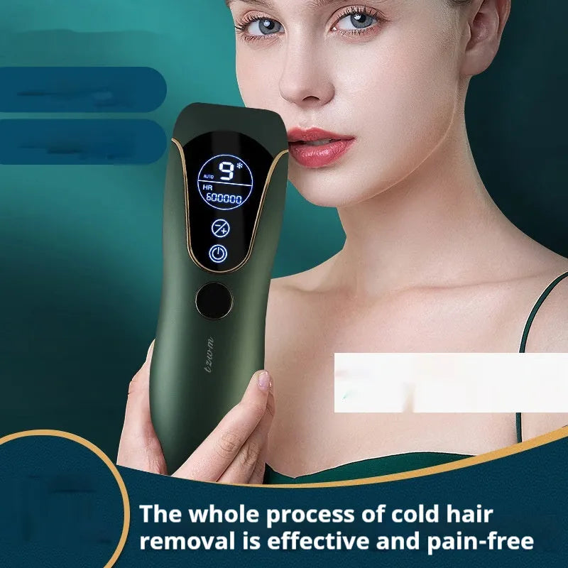 Freezing point hair removal device in Sundial white, green, or pink colour for body, face, legs, and private parts.
