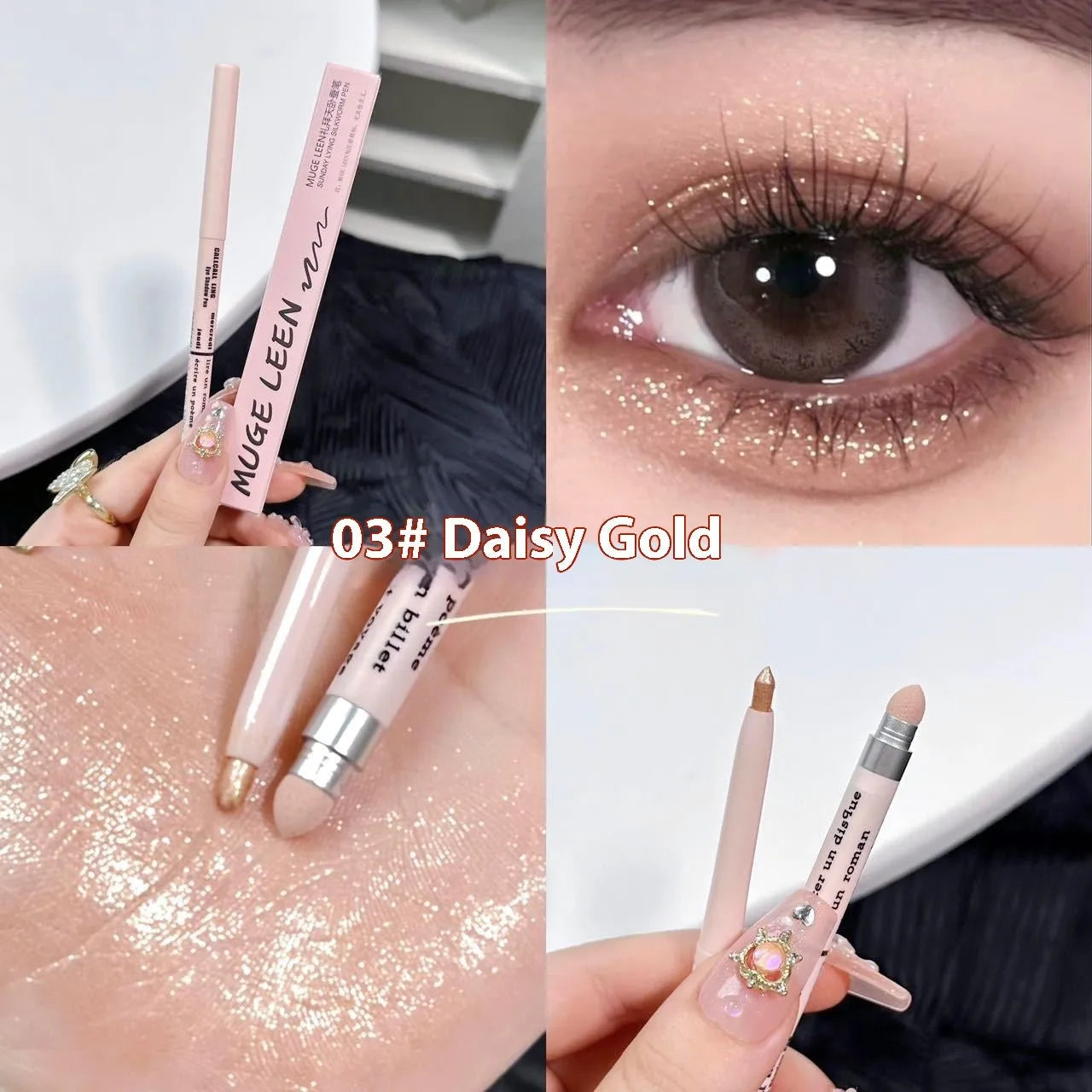 Waterproof 2-in-1 eyeliner and eyeshadow pen in assorted colours on a white background