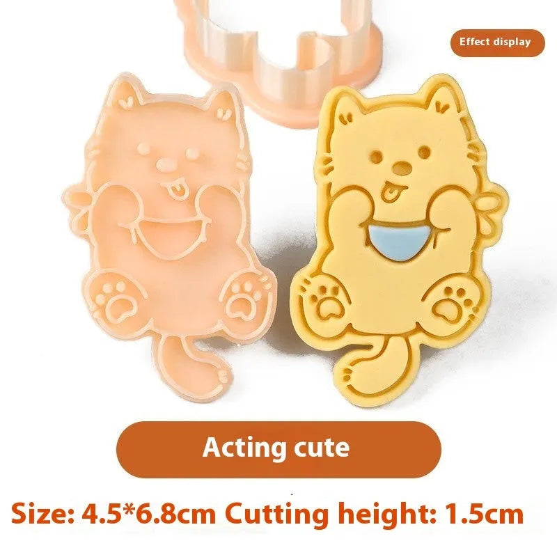 3D plastic biscuit mould with cartoon dog shapes including puppy head and birthday hat
