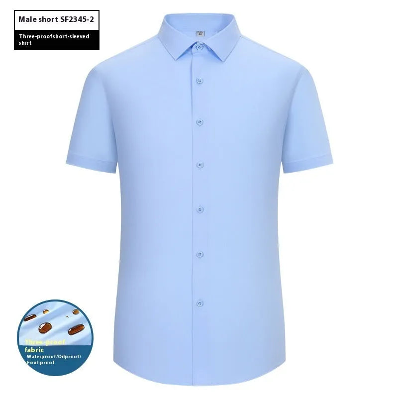 Men's short sleeve bamboo fibre shirt with square collar in slim fit business style