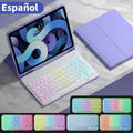 iPad protective case with luminous RGB Bluetooth keyboard and mouse in black leather sheath style