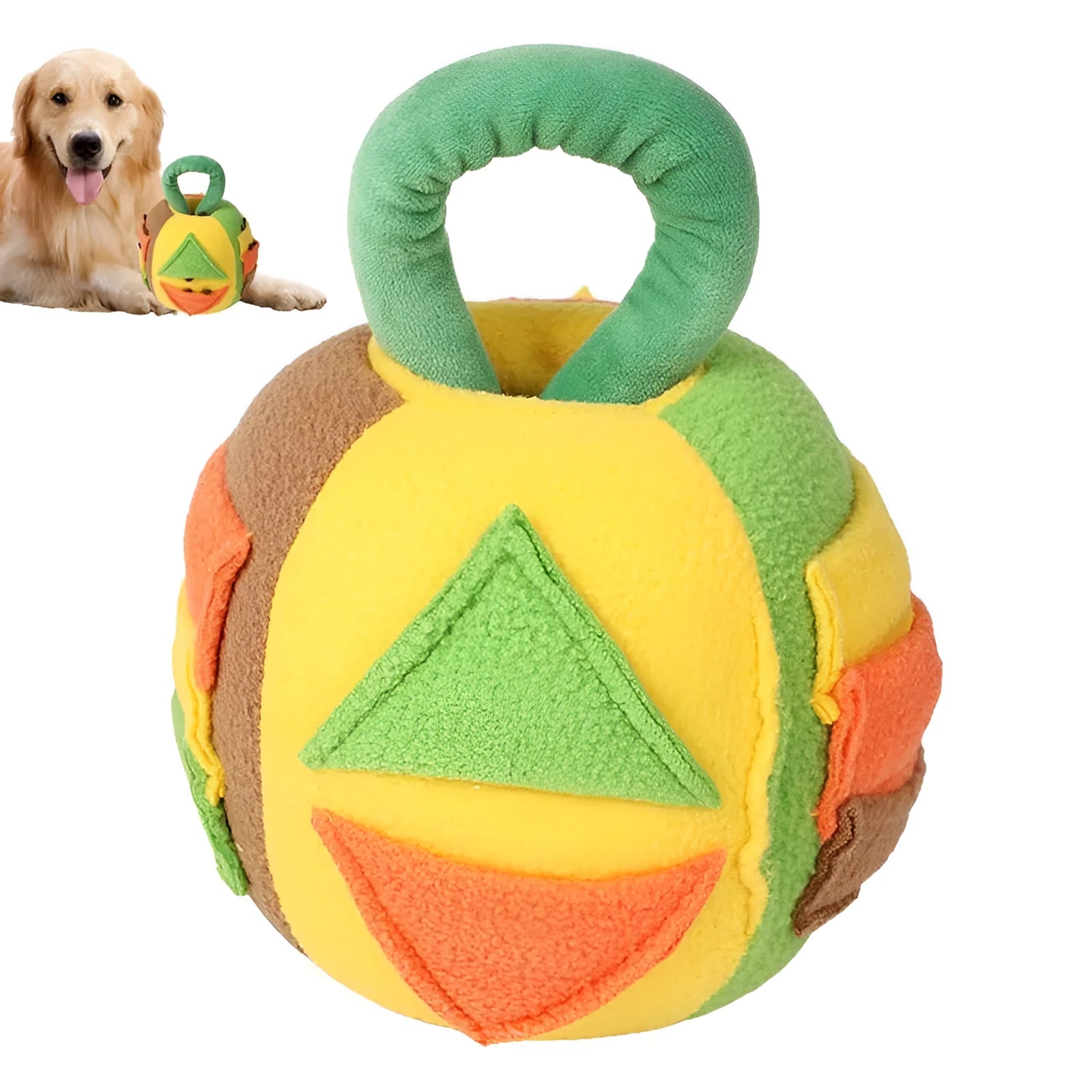 Green or pink polyester dog squeaky plush ball toy with treat pockets