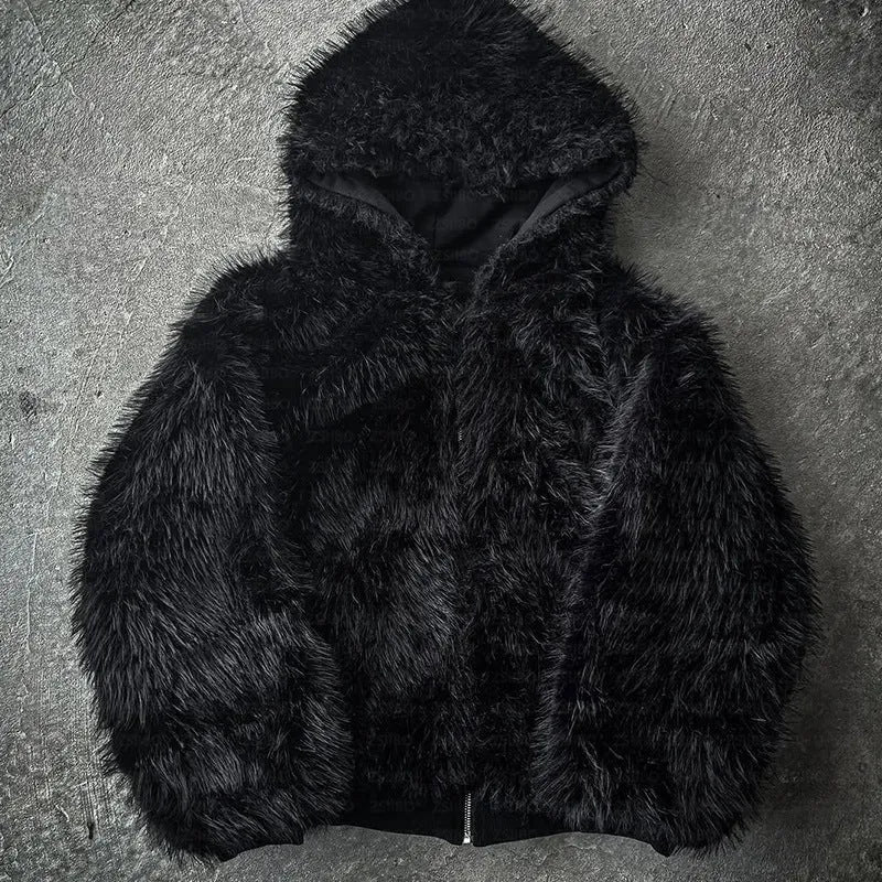 Casual baggy polyester coat in black or white with long sleeves and loose fit