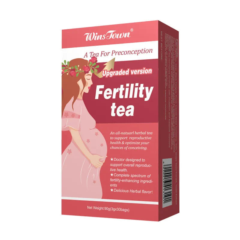 Three boxes of fertility health tea, each containing 30 individual tea bags for herbal supplementation.