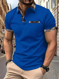 Men's plaid colourblock t-shirt with zipper decoration on front, short sleeves, loose fit