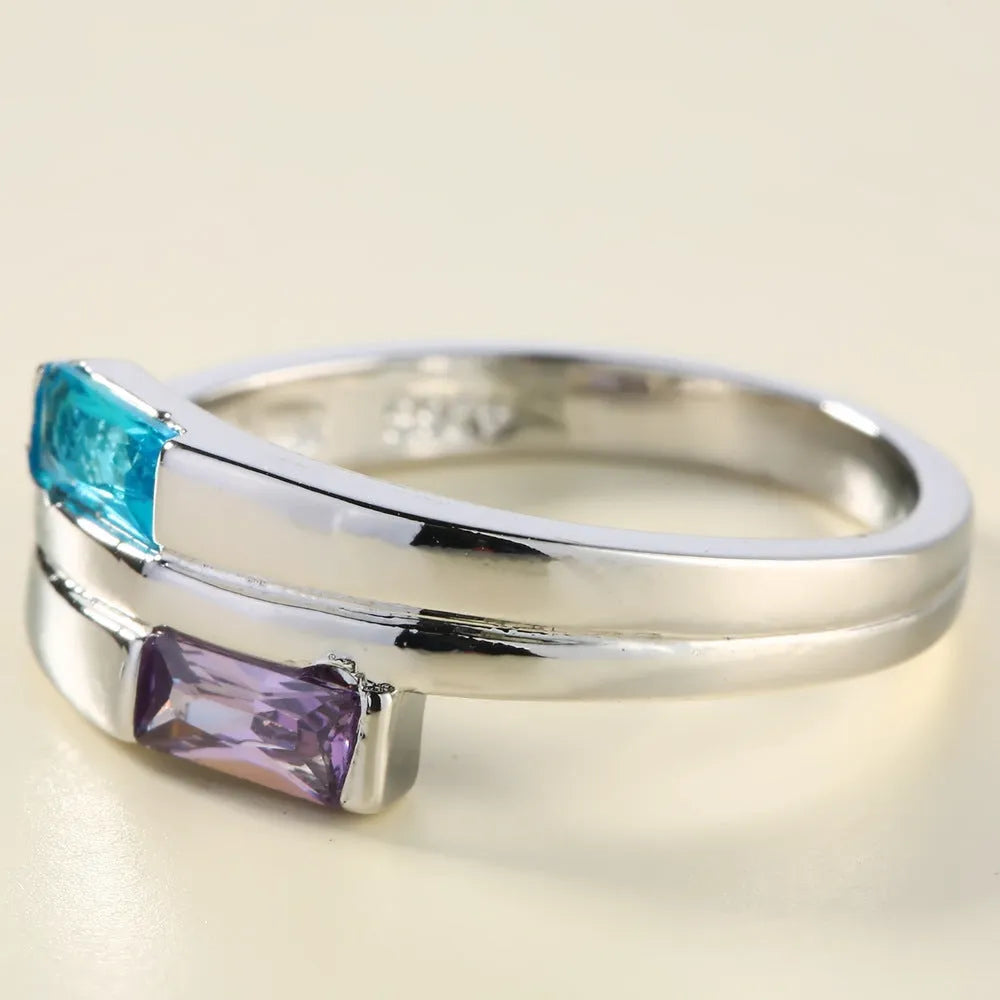 Copper ring with zircon inlay and electroplated silver finish in contemporary ins style
