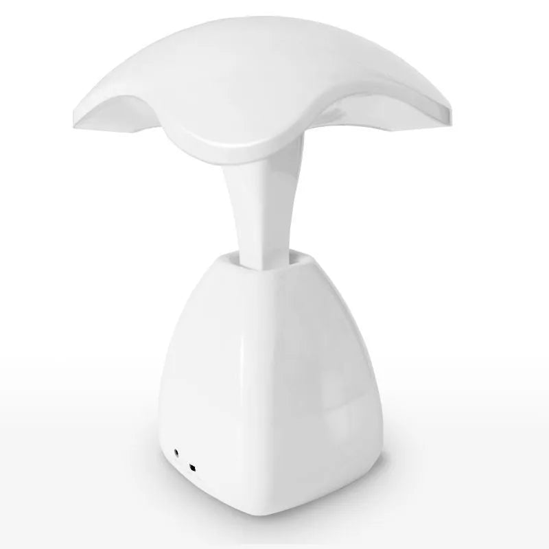White modern LED bedside desk lamp with touch control on plastic base