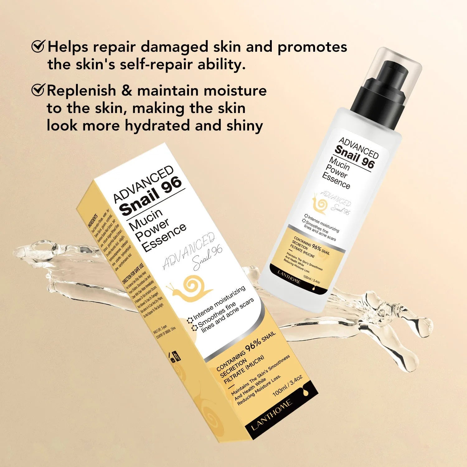 100ml bottle of snail serum moisturising facial essence for universal skin types