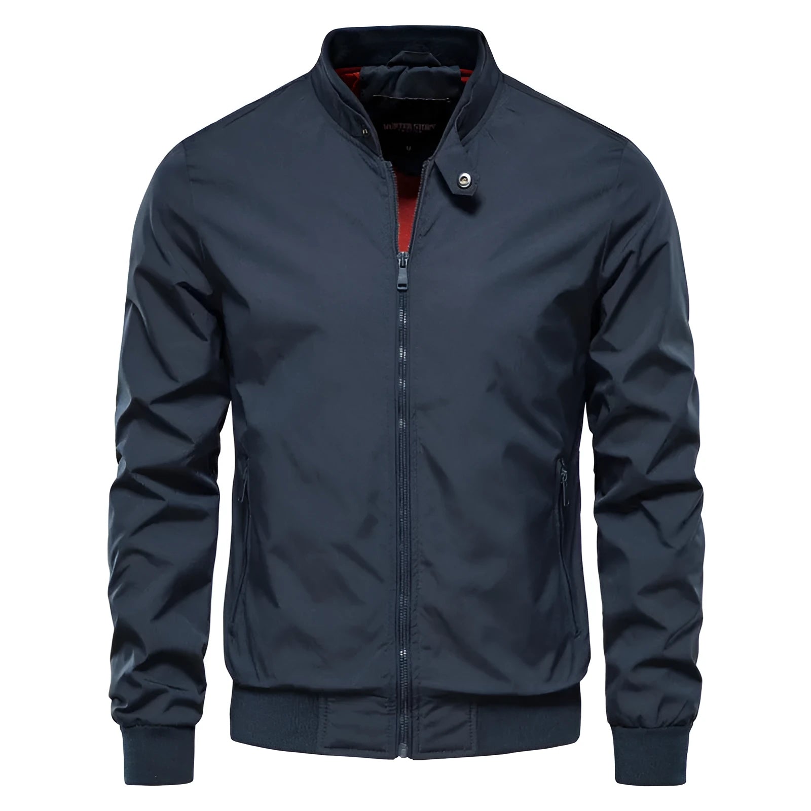 Men's thin solid-colour casual jacket in Army Green, black, or dark blue polyester.