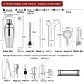 23-piece European style cocktail set with stainless steel bar tools arranged on acrylic display
