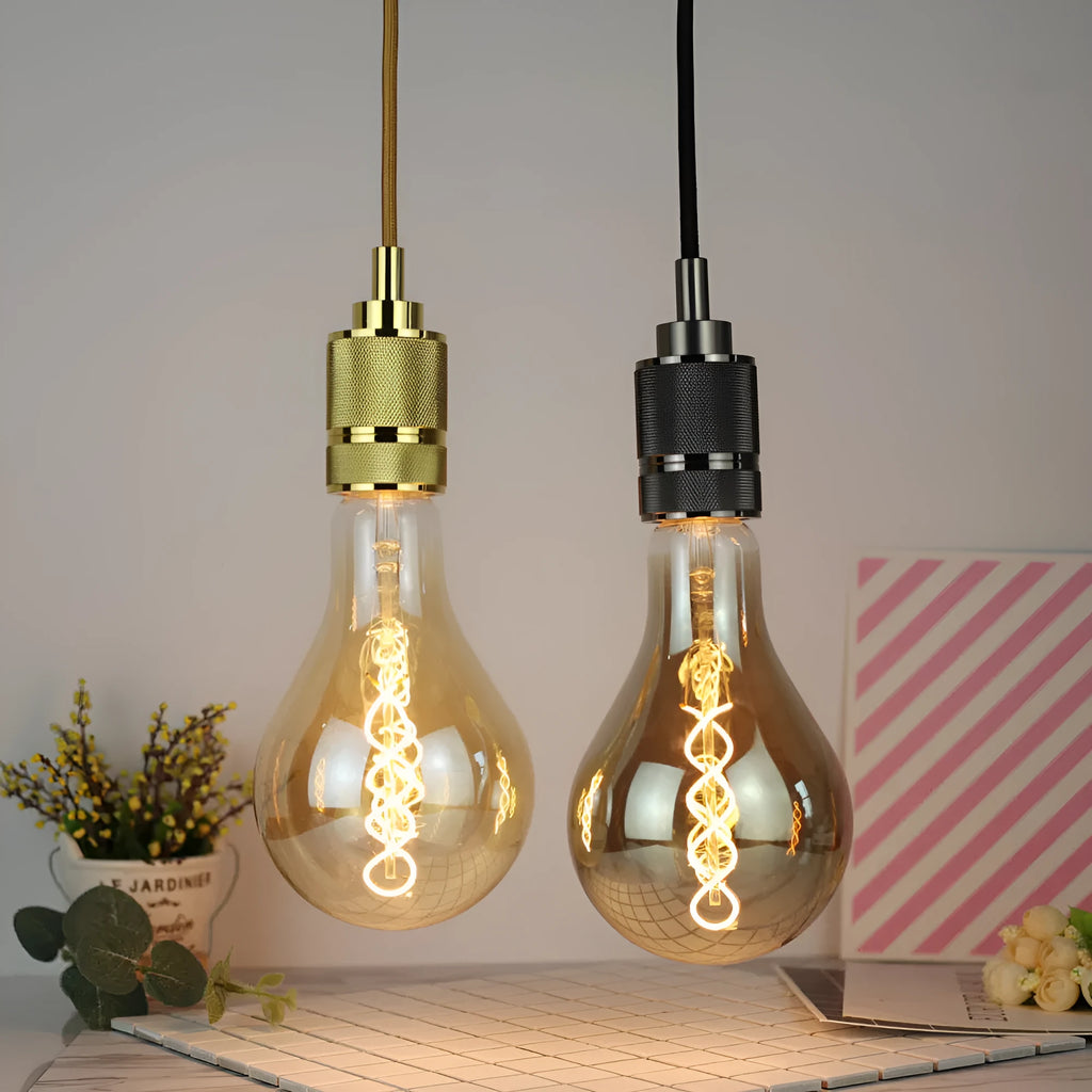 Golden and grey A110 double spiral filament LED soft light strip measuring 110mm by 200mm