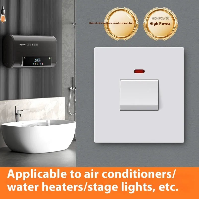 Water heater air conditioner high-current switch with light panel in curved rack design