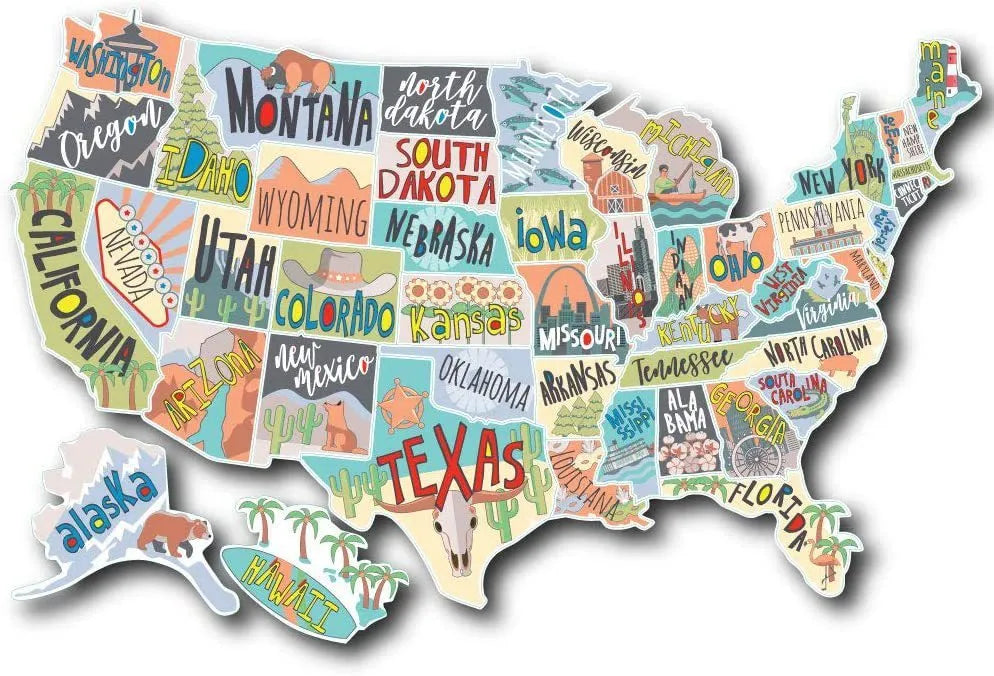 Travel-themed car body sticker set with world map design and custom letter stickers on white background