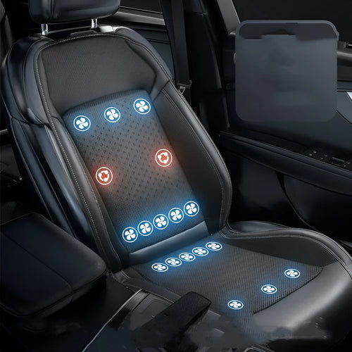 Black car seat cooling pad with ventilation system and USB power cable
