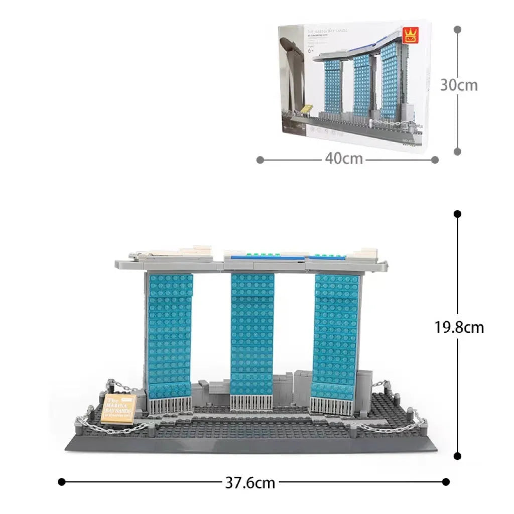 Wange plastic building block set with over 800 pieces for constructing landmark models including Big Ben and the Statue of Liberty.