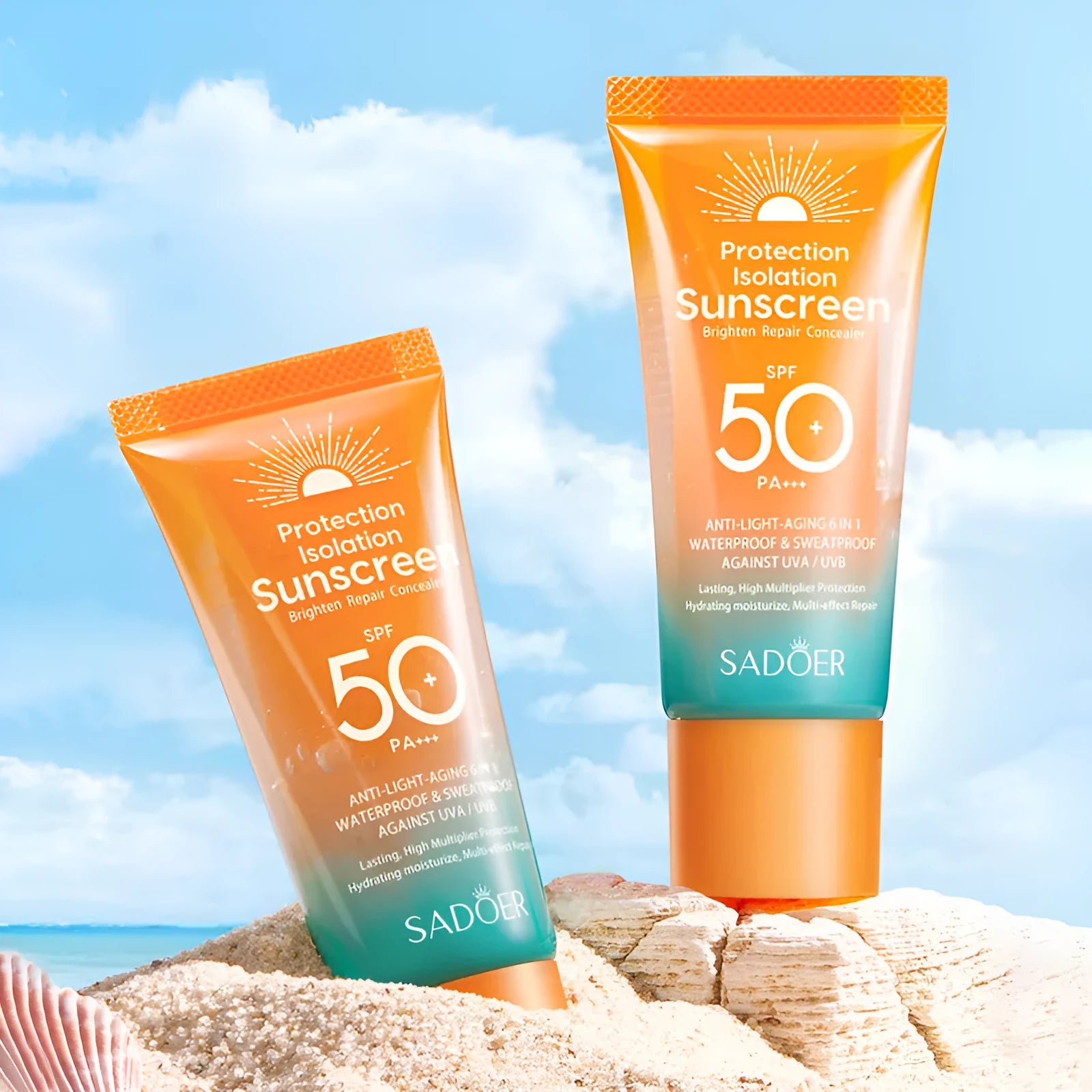 Double tube 50g sunscreen cream with multi-effect repair isolation formula for universal skin protection