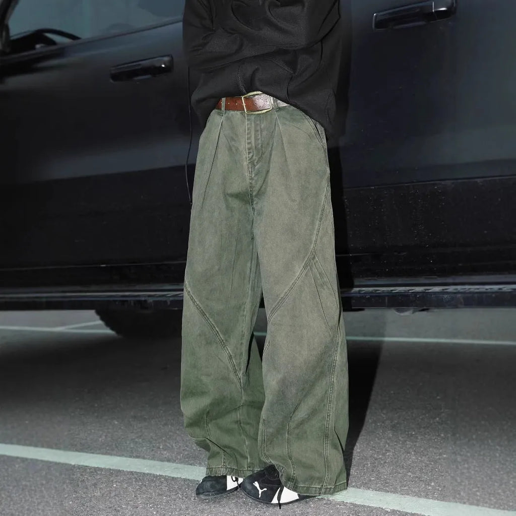 Men's pleated straight trousers in three colours with elastic waistband