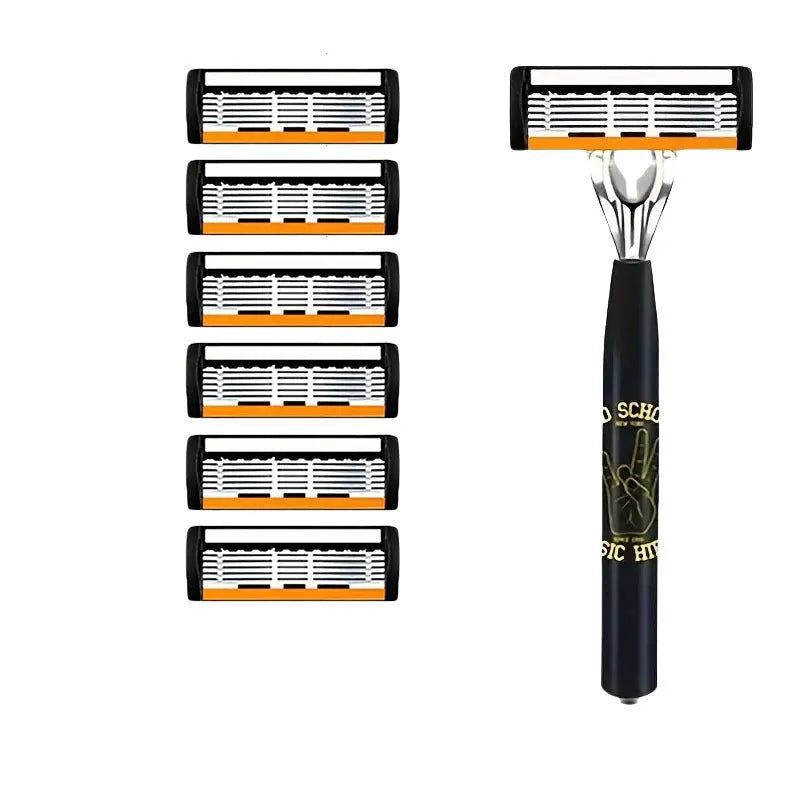 Black six-layer finger type manual shaver handle with multiple blade configuration options