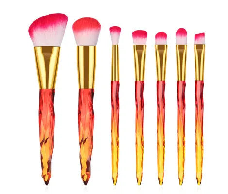 10 foundation brushes with crystal diamond handles in four colours: black, blue, red, and yellow