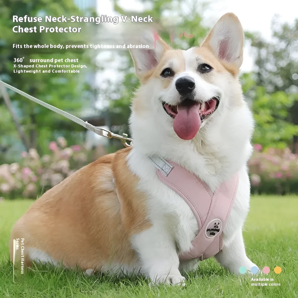 Blue polyester pet vest harness with attached hand holding rope for dog control.