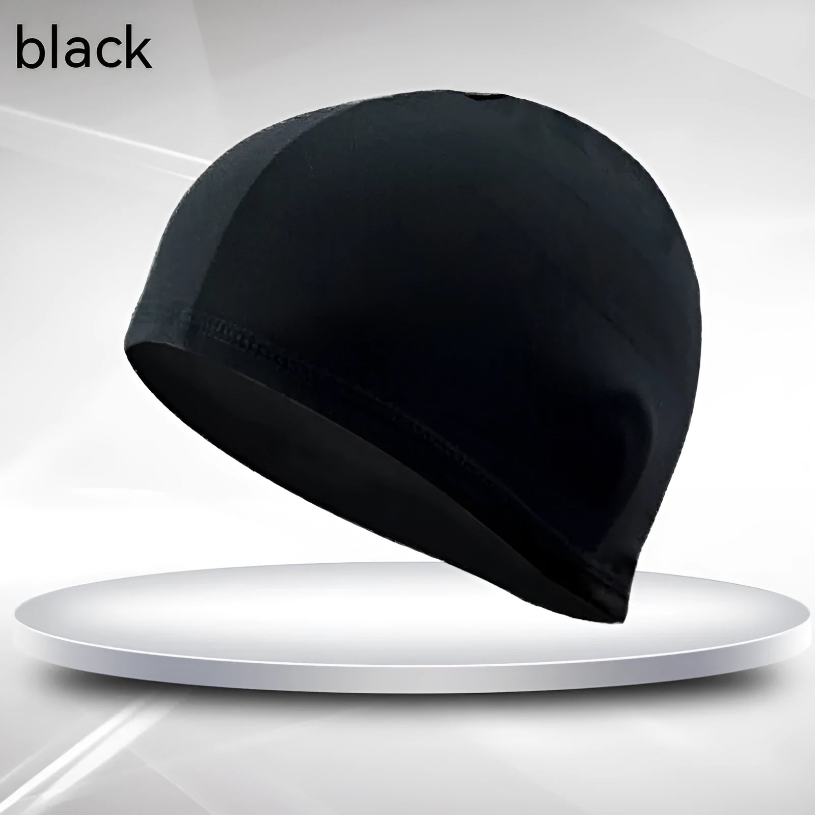 Black polyester cloth swim cap for adult unisex swimming