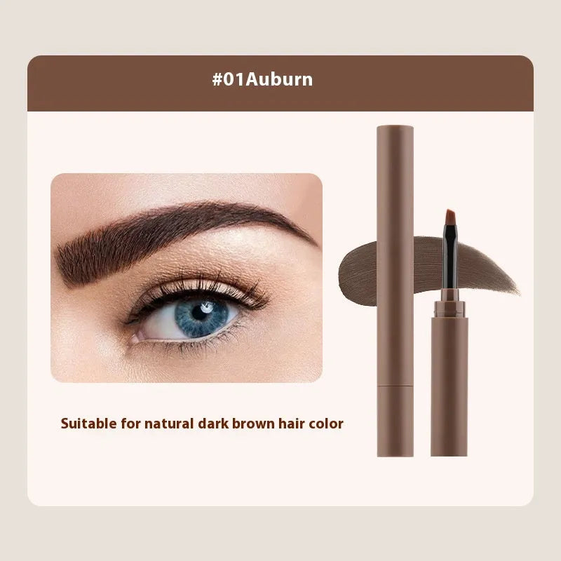 Double-headed eyebrow cream showing pencil and powder ends with five shade options displayed.