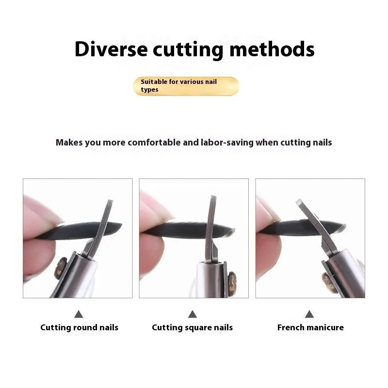Stainless steel U-shaped nail art scissors in electrophoresis black, colour titanium, and silver finishes for French manicures.