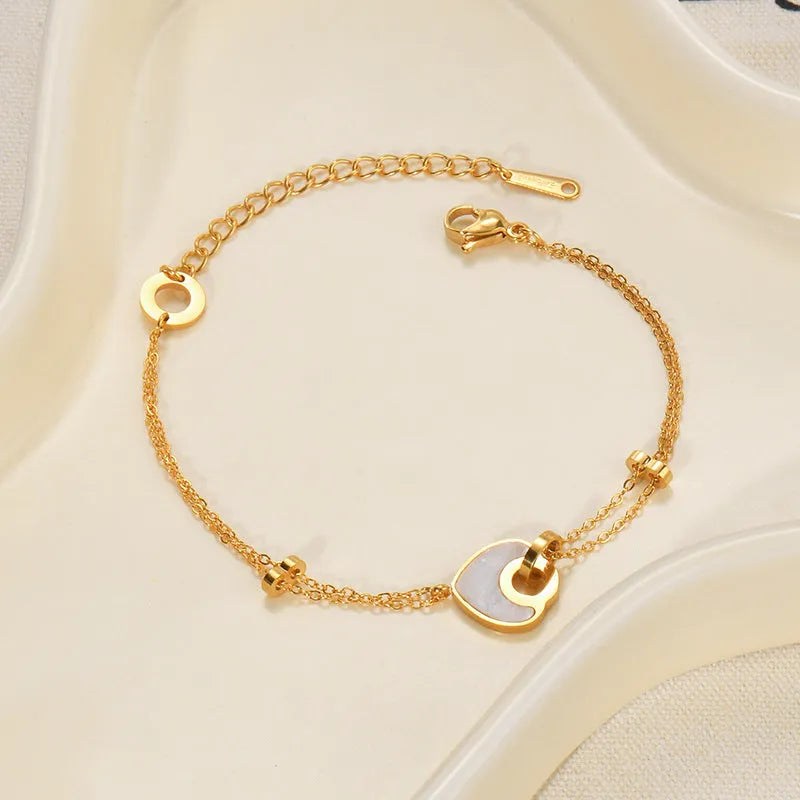Women's stainless steel resin bracelet with double-layer heart design