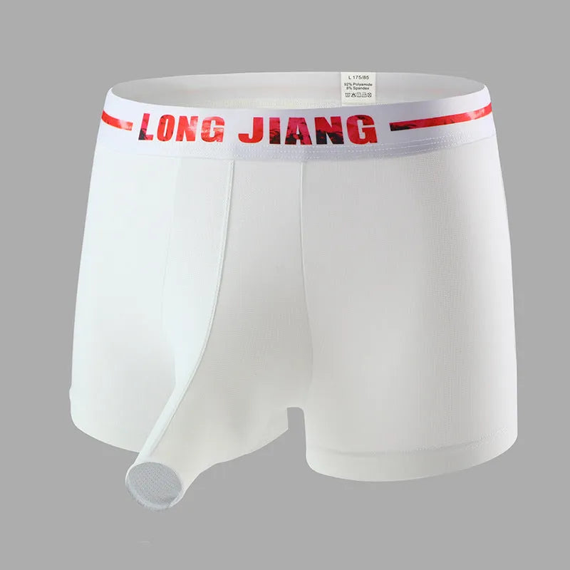 Men's ice silk trunk boxers in multiple colours with mid-waist design and thin knit fabric