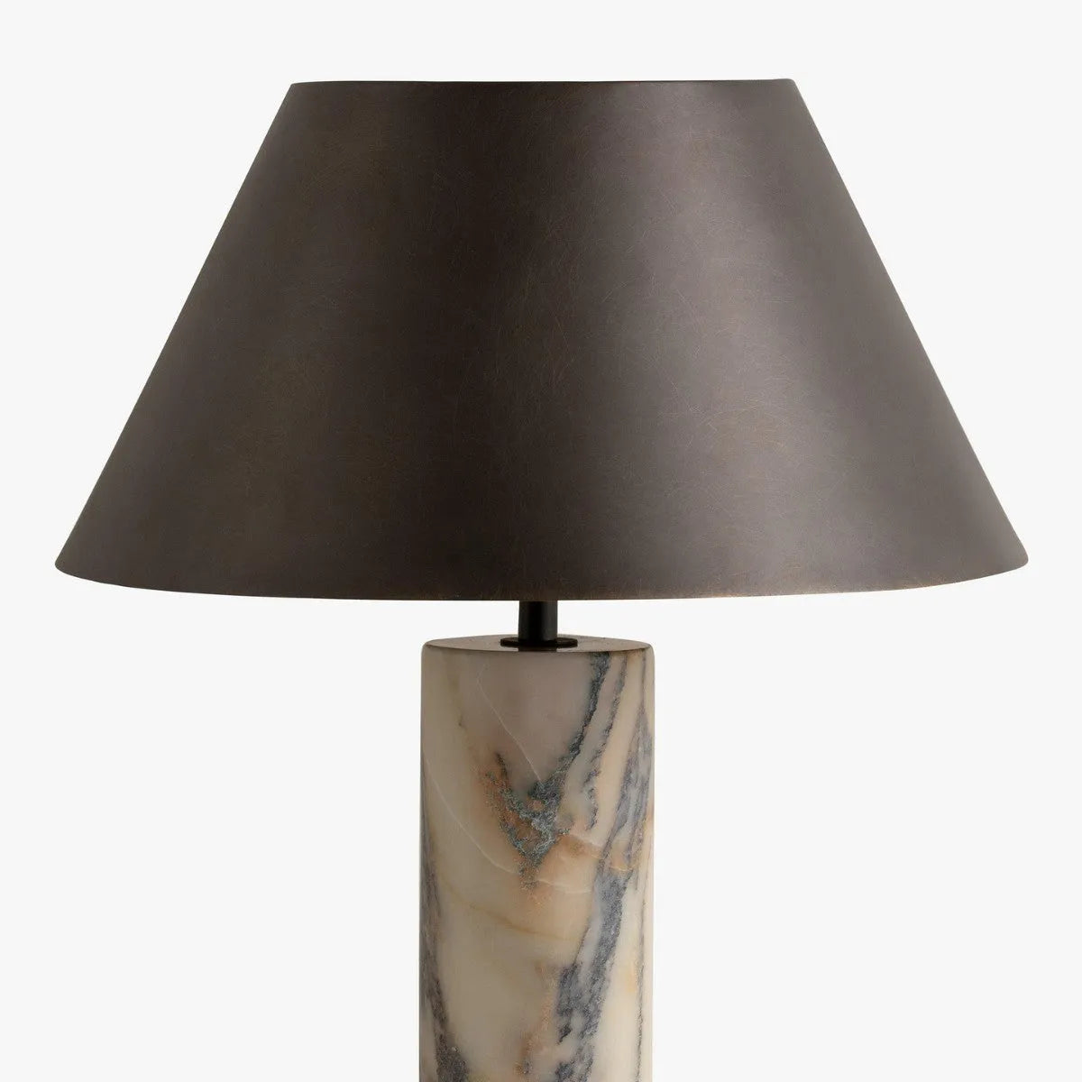 Modern black marble table lamp with minimalist design on wooden surface