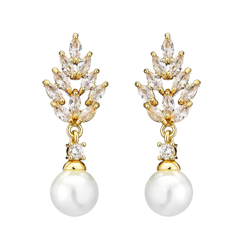 Geometric flower earrings with micro inlaid zircon stones in gold, platinum and rose gold plating options