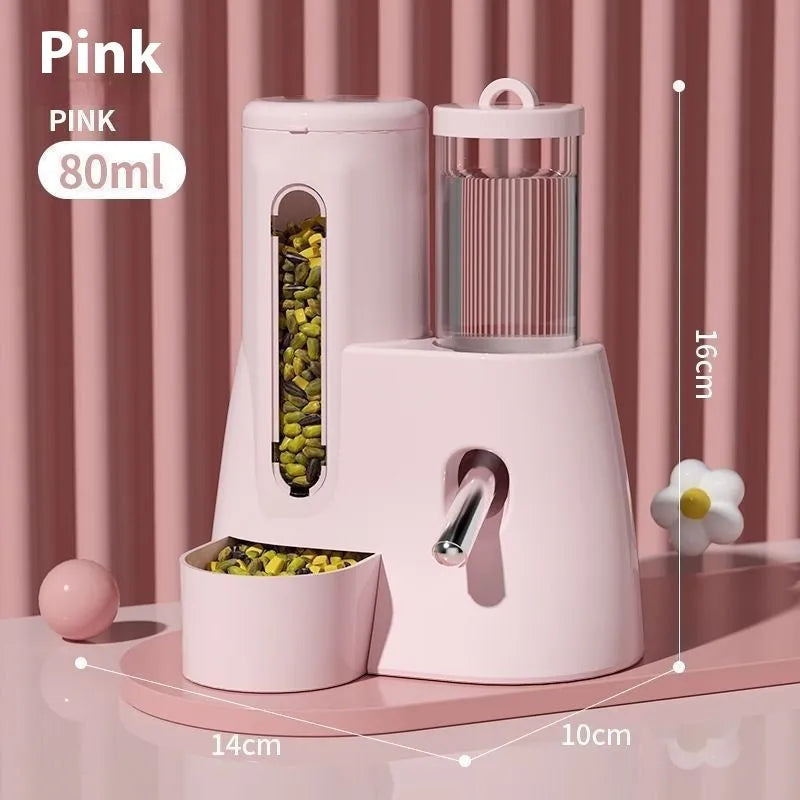 Hamster automatic drinking water feeder and food basin in blue, pink or white colours