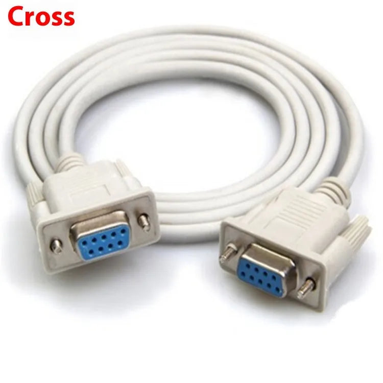 Milky white DB9 female to female RS232 serial cross cable, 1.5 metres long.