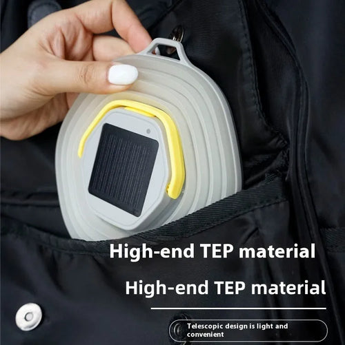 White portable camping lamp with a single-key switch, shown for tent and outdoor lighting.