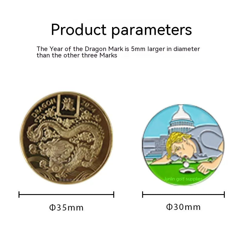 Zinc alloy golf hat clip with engraved Dragon Year pattern design for sporting accessories