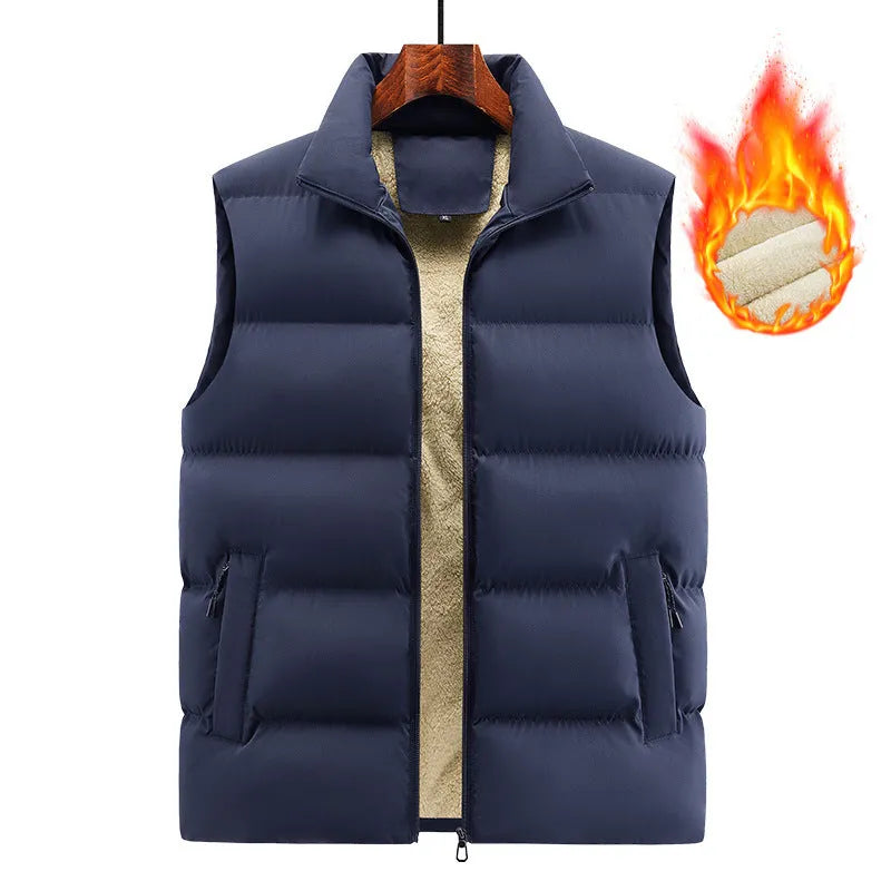 Men's striped lambswool sleeveless vest in black, dark blue, or red colours