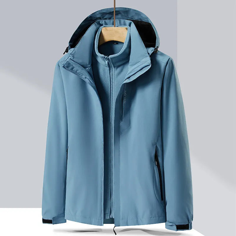 Men's removable waterproof mountaineering suit with polar fleece lining in fluorescent colours