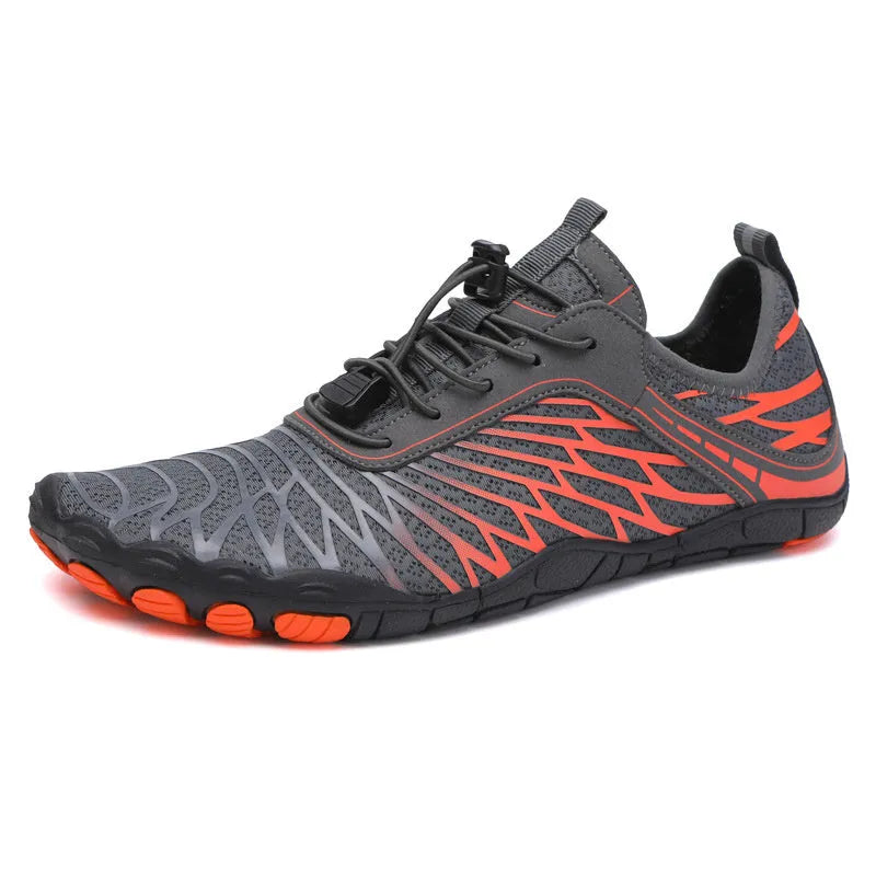 Outdoor upstream sports shoes with non-slip rubber sole and breathable gauze lining in white black pink ash orange and black blue