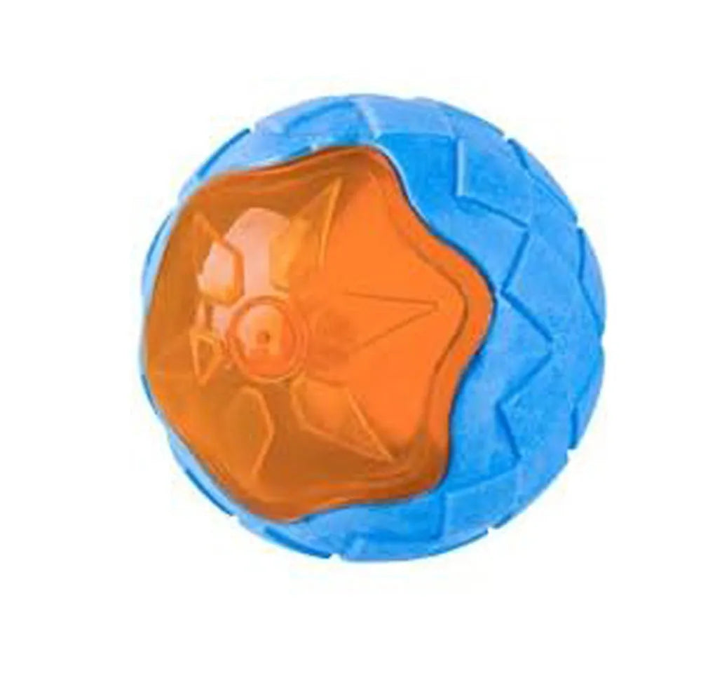 Set of three TPR dog toys: a squeaky ball, barbell and floating tires for water fetch.