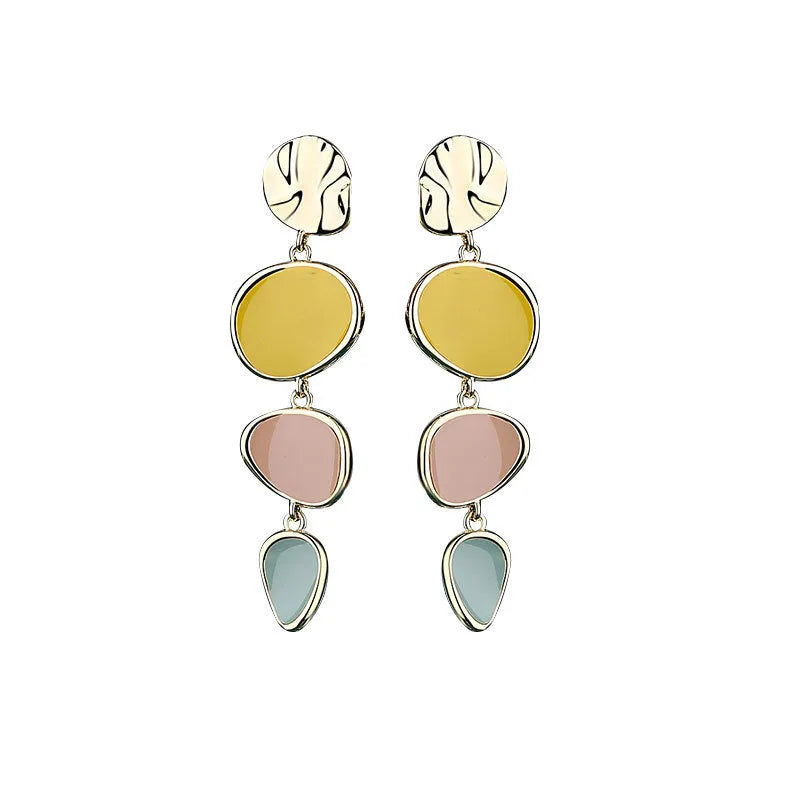 Sterling silver needle Morandi colour wafer earrings with dripping oil treatment
