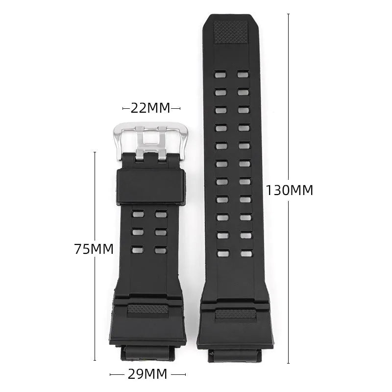 Camouflage pattern TPU watch strap with silver buckle showing 12+7cm length