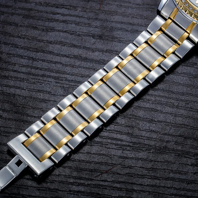 Men's gold automatic mechanical watch with black dial and luminous hands, business style waterproof timepiece