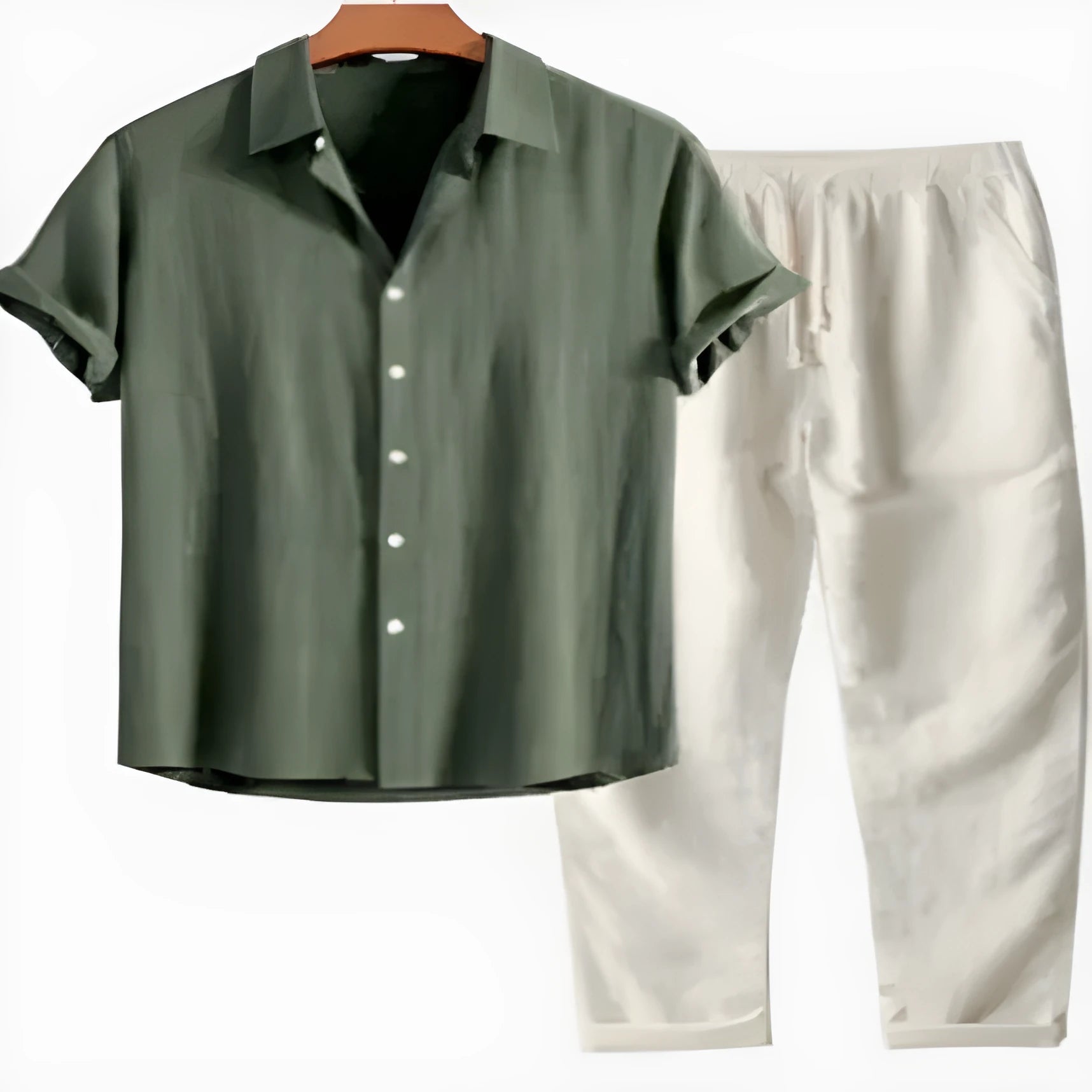 Men's slim fit shirt and trousers set with floral printed pattern in green colour option