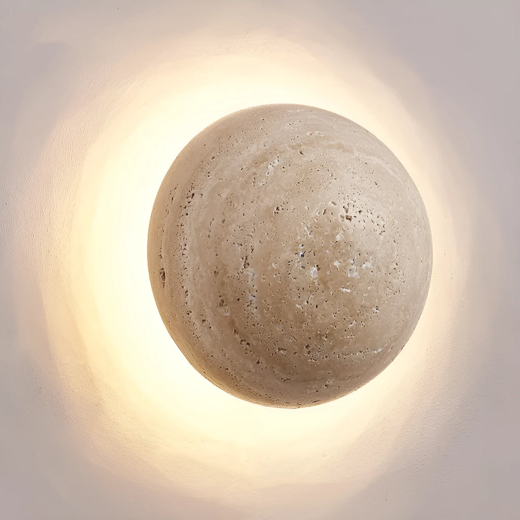 Yellow cave stone semicircle wall lamp with pull switch and iron construction